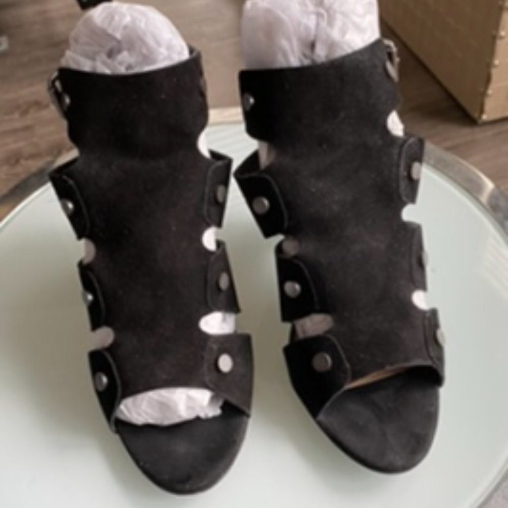 3" black strappy studded sandals